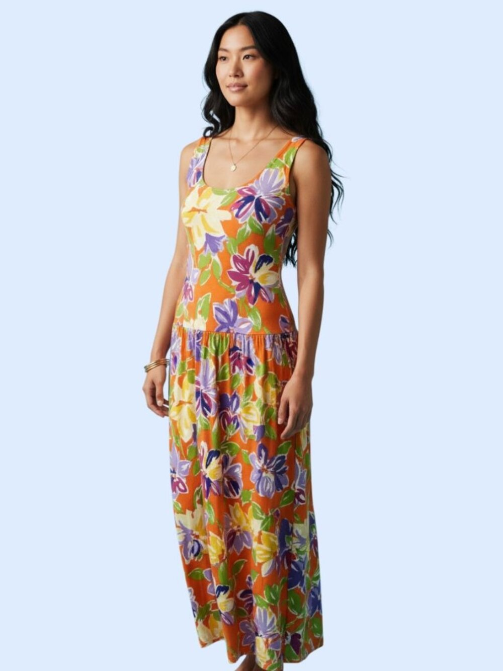 Breeches Vintage sleeveless Floral colorful Summer Maxi pull over dress Size M